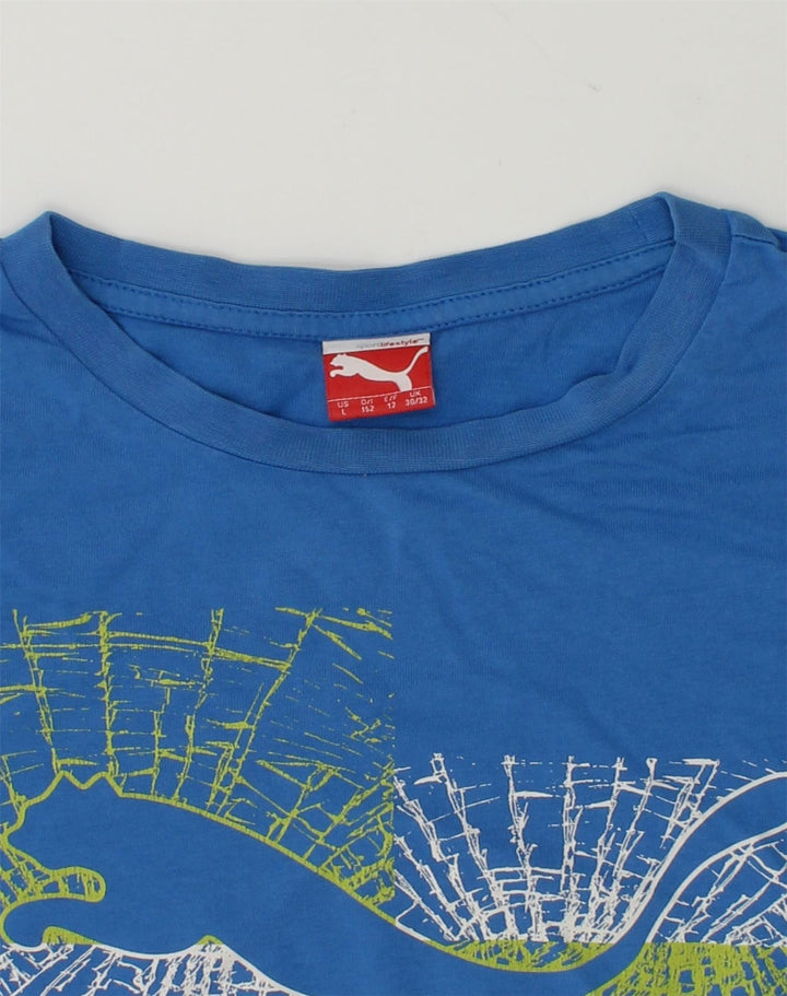 PUMA Boys Graphic T-Shirt Top 11-12 Years Blue Cotton | Vintage Puma | Thrift | Second-Hand Puma | Used Clothing | Messina Hembry 