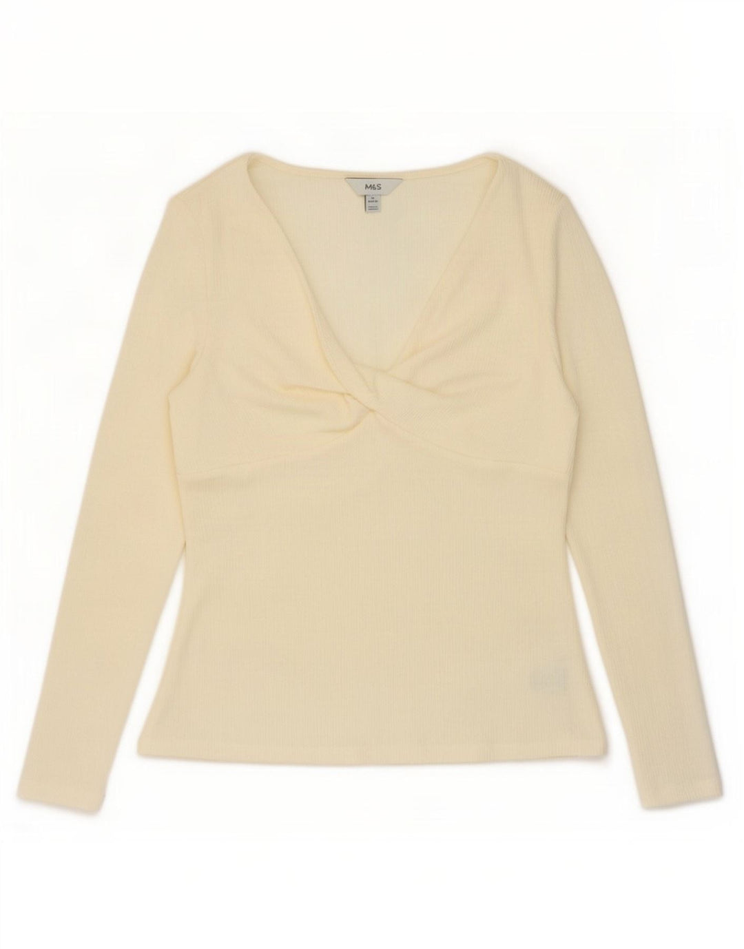 Marks & Spencer Womens Top Long Sleeve UK 14 Medium Off White Polyester