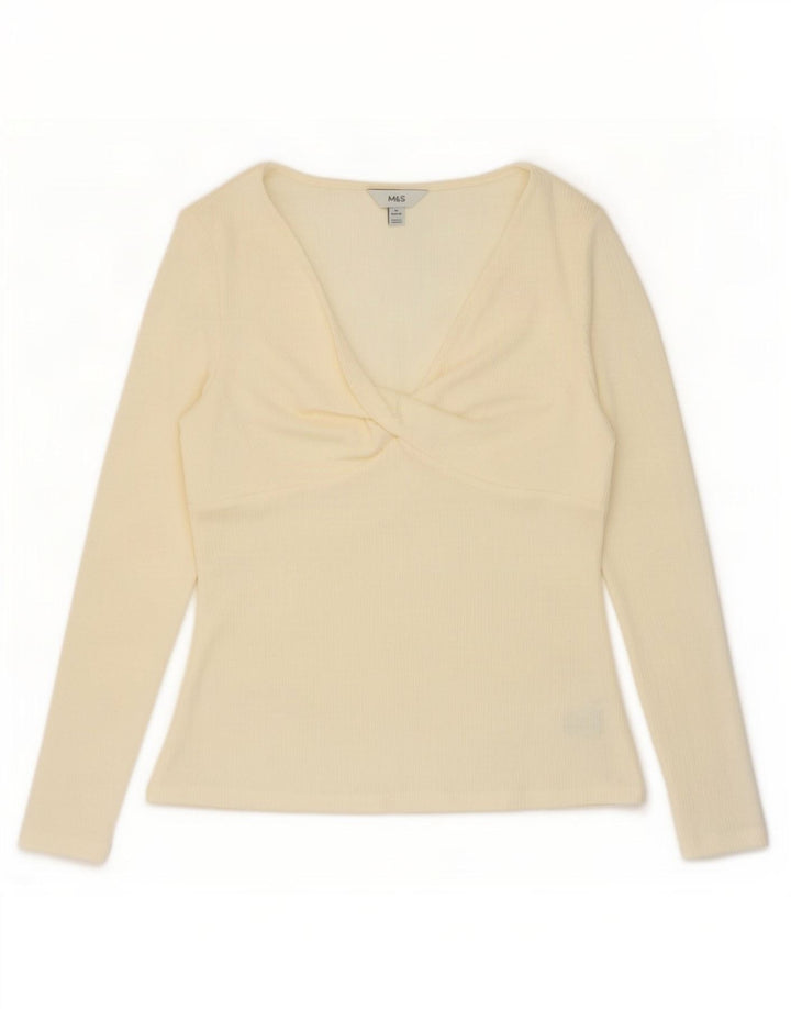 Marks & Spencer Womens Top Long Sleeve UK 14 Medium Off White Polyester