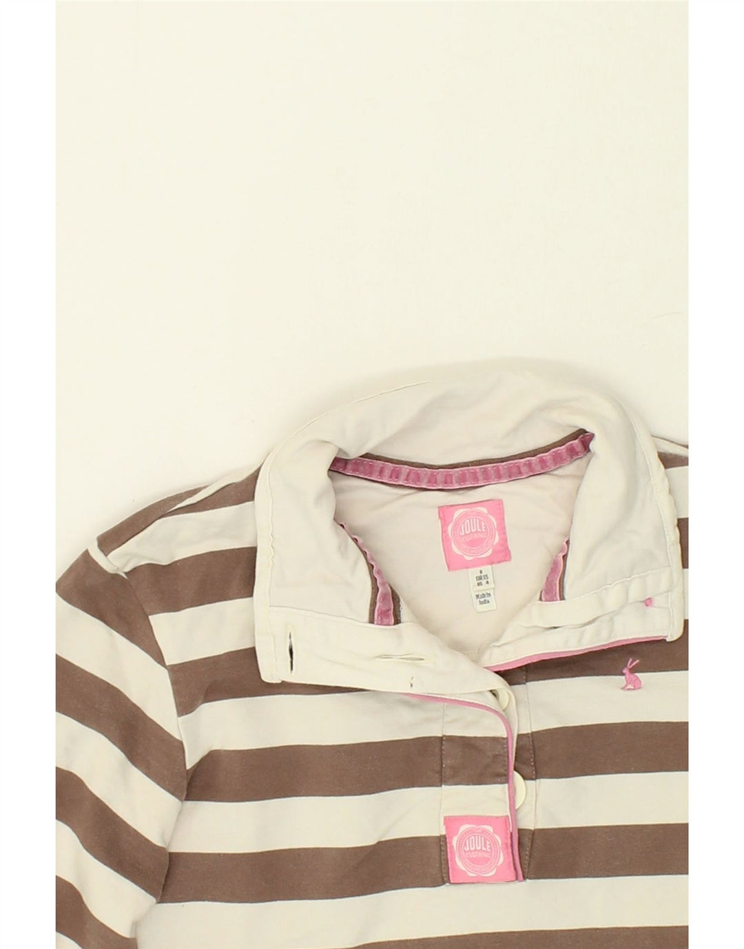 JOULES Womens Button Neck Sweatshirt Jumper UK 8 Small Brown Striped Vintage Joules and Second-Hand Joules from Messina Hembry 