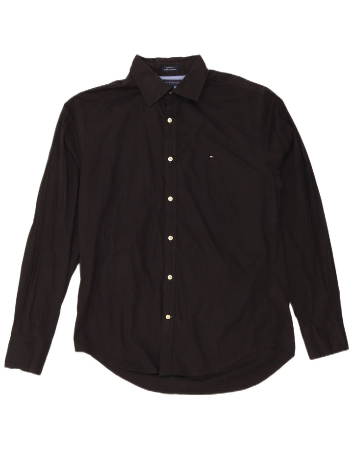 Tommy Hilfiger Mens Custom Fit Shirt Medium Black Cotton