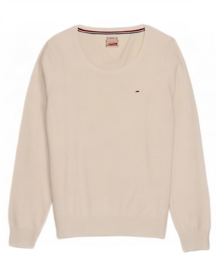Tommy Hilfiger Womens Boat Neck Jumper Sweater UK 12 Medium White