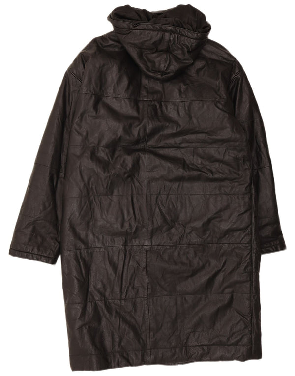 Orfatti Womens Hooded Leather Coat IT 48 XL Black
