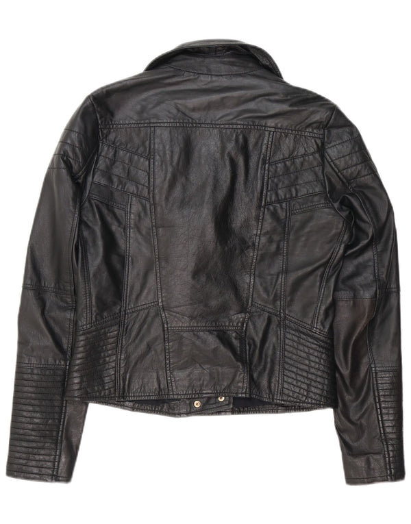River Island Womens Leather Biker Jacket UK 12 Medium Black