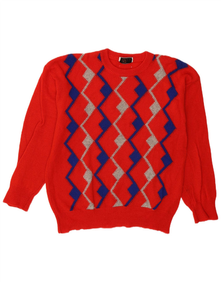Vintage Mens Crew Neck Jumper Sweater Large Red Argyle/Diamond