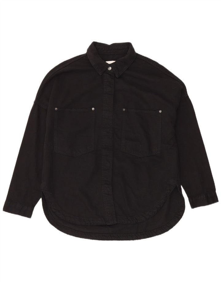 Zara Womens Oversized Denim Shirt UK 10 Small Black Cotton