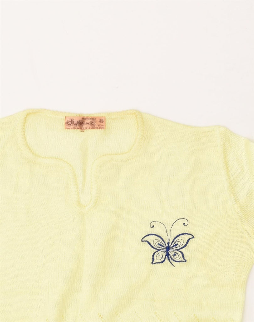 VINTAGE Womens Short Sleeve V-Neck Jumper Sweater UK 14 Medium Yellow | Vintage Vintage | Thrift | Second-Hand Vintage | Used Clothing | Messina Hembry 