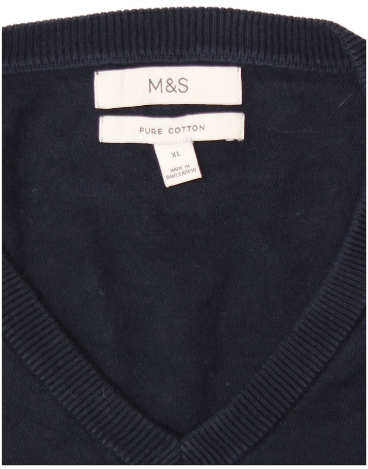 Marks & Spencer Mens V-Neck Jumper Sweater XL Navy Blue Cotton