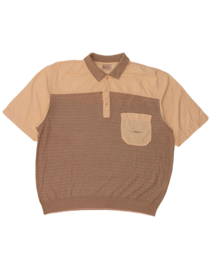Donny & Max Mens Polo Shirt XL Brown Striped Cotton