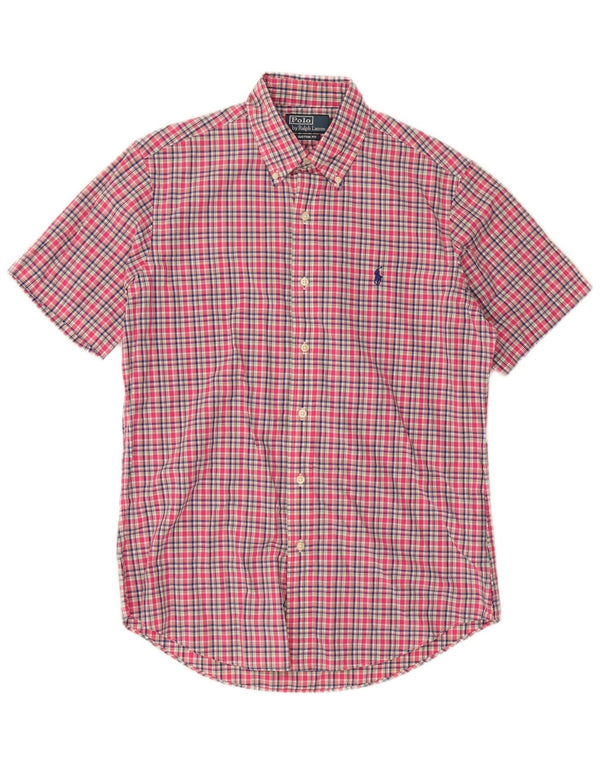 Polo Ralph Lauren Mens Short Sleeve Custom Fit Shirt Medium Pink Plaid