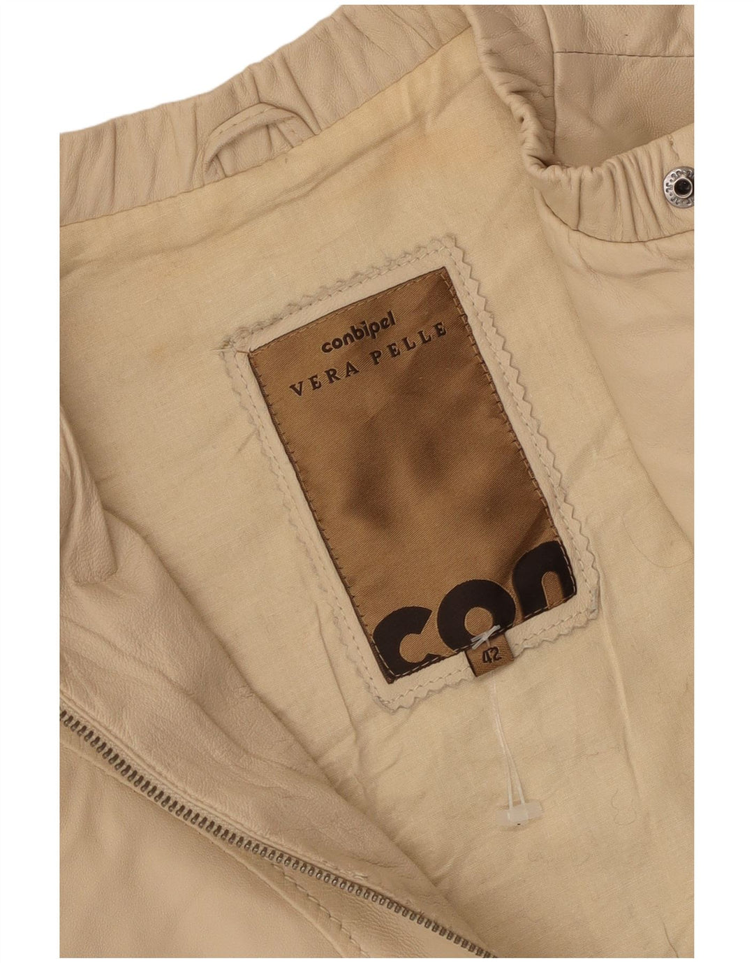 CONBIPEL Womens Leather Jacket IT 42 Medium Beige Leather