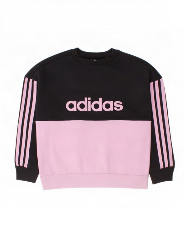 Adidas Girls Graphic Sweatshirt Jumper 5-6 Years Black Colourblock Cotton