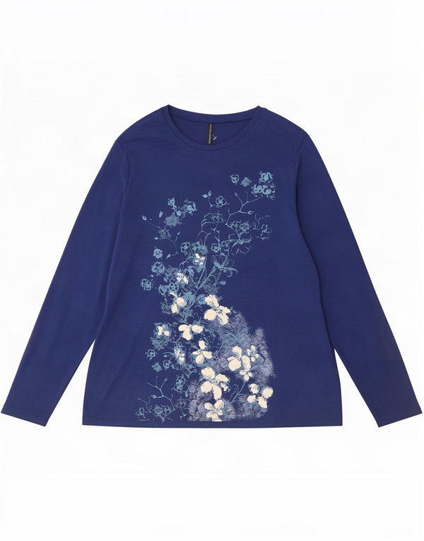 Marks & Spencer Womens Graphic Top Long Sleeve UK 22 3XL Navy Blue Floral