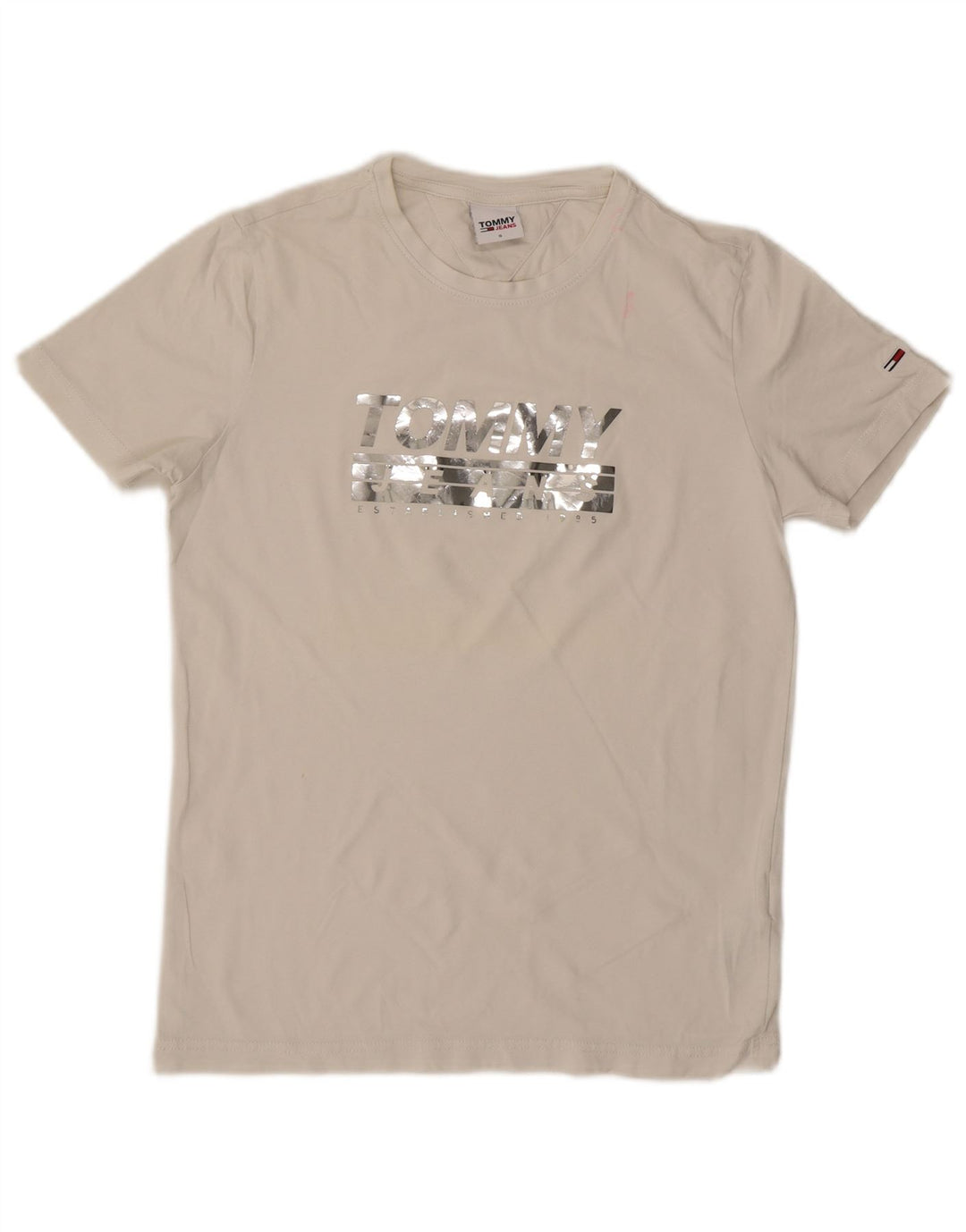 TOMMY HILFIGER Mens Graphic T-Shirt Top Small Off White Cotton