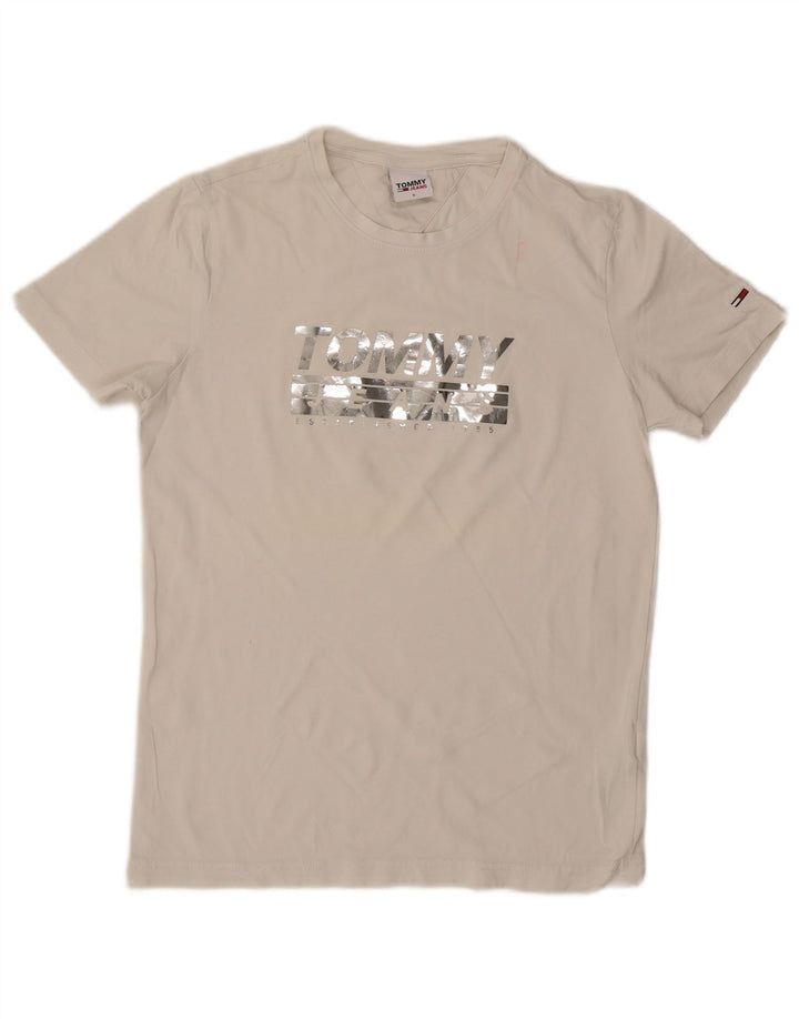 TOMMY HILFIGER Mens Graphic T-Shirt Top Small Off White Cotton