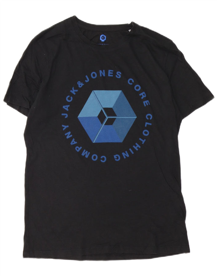 JACK & JONES Mens Graphic T-Shirt Top Large Black Cotton