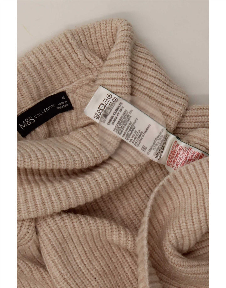 Marks & Spencer Womens Roll Neck Jumper Sweater UK 14 Medium Beige Viscose