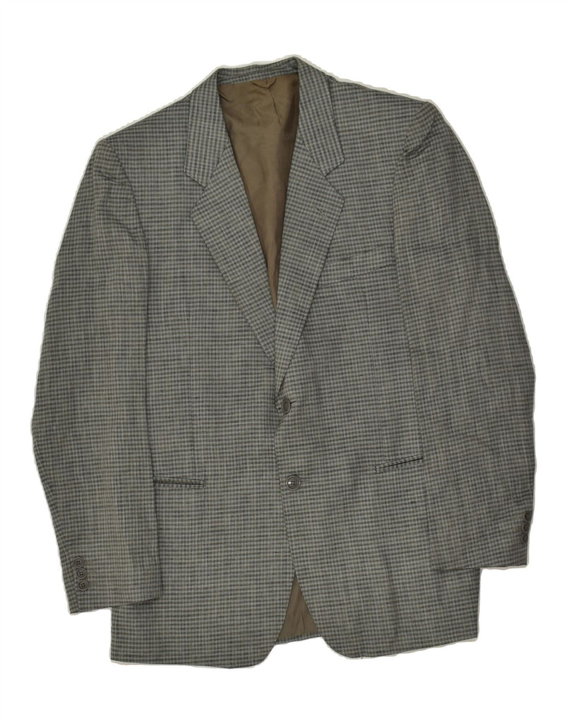 VINTAGE Mens Slim 2 Button Blazer Jacket IT 50 Large Grey Gingham Linen | Vintage Vintage | Thrift | Second-Hand Vintage | Used Clothing | Messina Hembry 