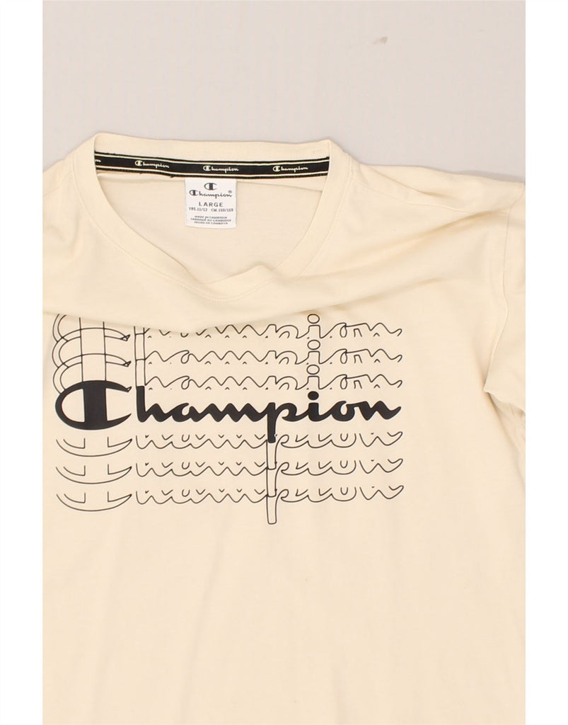 CHAMPION Girls Graphic Top Long Sleeve 11-12 Years Large Beige Cotton | Vintage Champion | Thrift | Second-Hand Champion | Used Clothing | Messina Hembry 