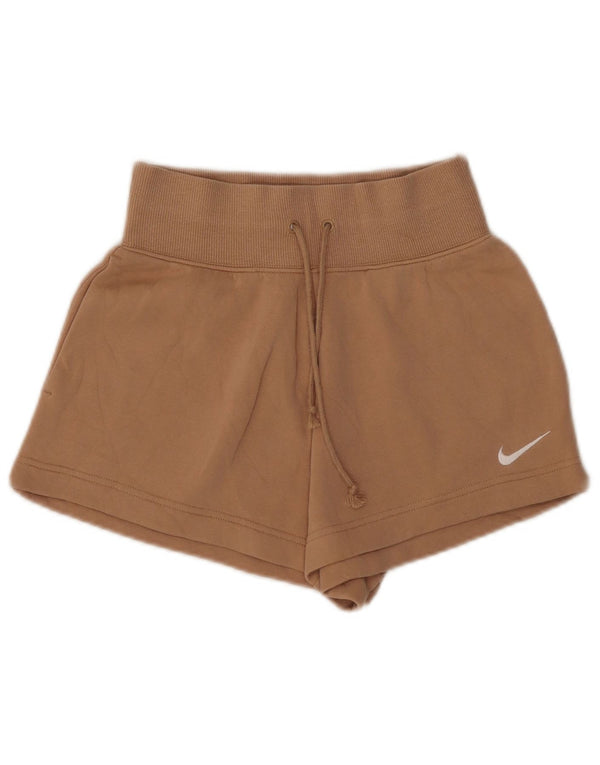 Nike Womens High Waist Sport Shorts UK 6 XS  Brown Cotton