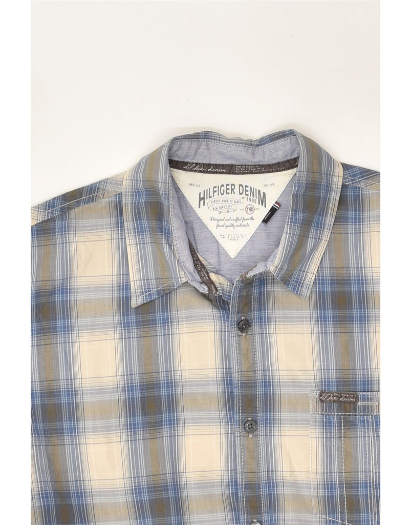 TOMMY HILFIGER Mens Short Sleeve Shirt Medium Grey Check Cotton | Vintage Tommy Hilfiger | Thrift | Second-Hand Tommy Hilfiger | Used Clothing | Messina Hembry 