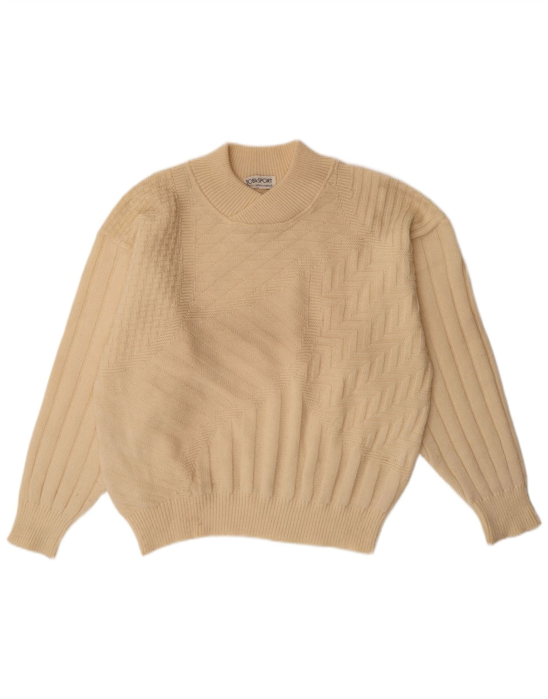 VINTAGE Womens Crew Neck Jumper Sweater IT 52 2XL Beige Wool