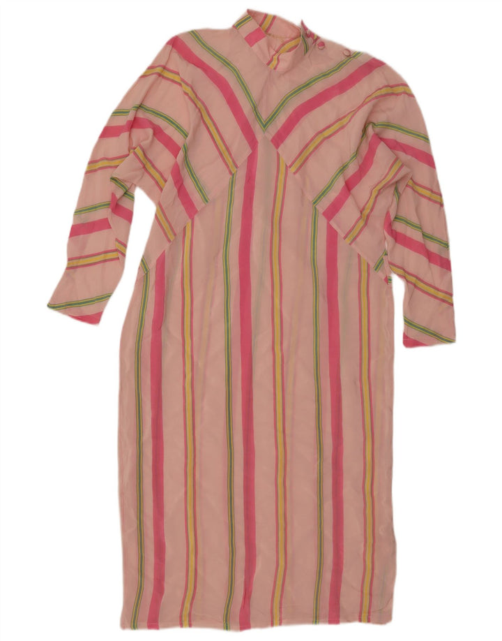 Vintage Womens 3/4 Sleeve See Through Shift Dress UK 12 Medium Pink Striped