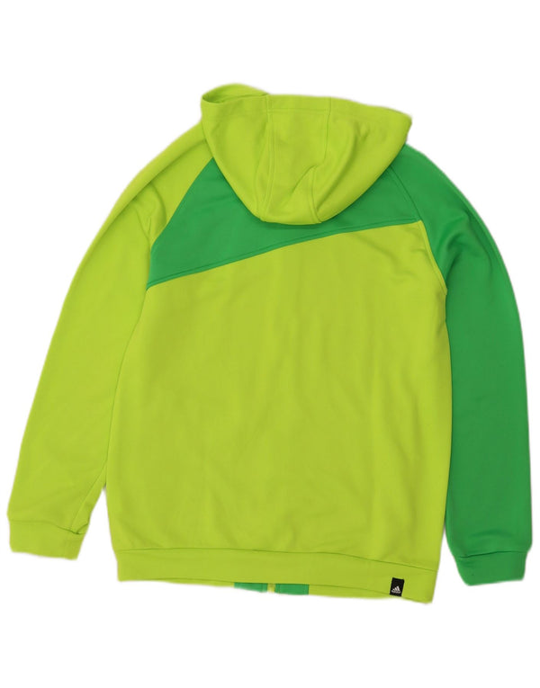 ADIDAS Boys Graphic Zip Hoodie Sweater 13-14 Years Green Colourblock
