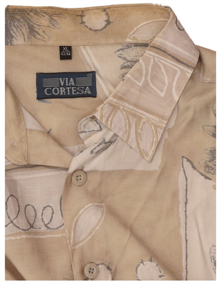 VIA CORTESA Mens Short Sleeve Shirt Size 43/44 XL Beige Patchwork