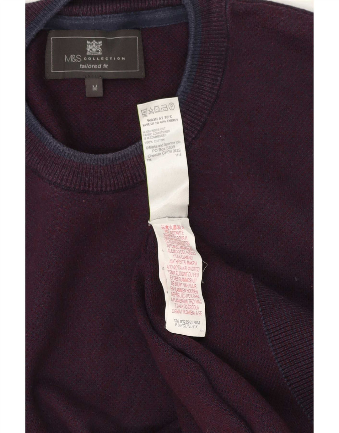 Marks & Spencer Mens Tailored Fit Crew Neck Jumper Sweater Medium Burgundy
