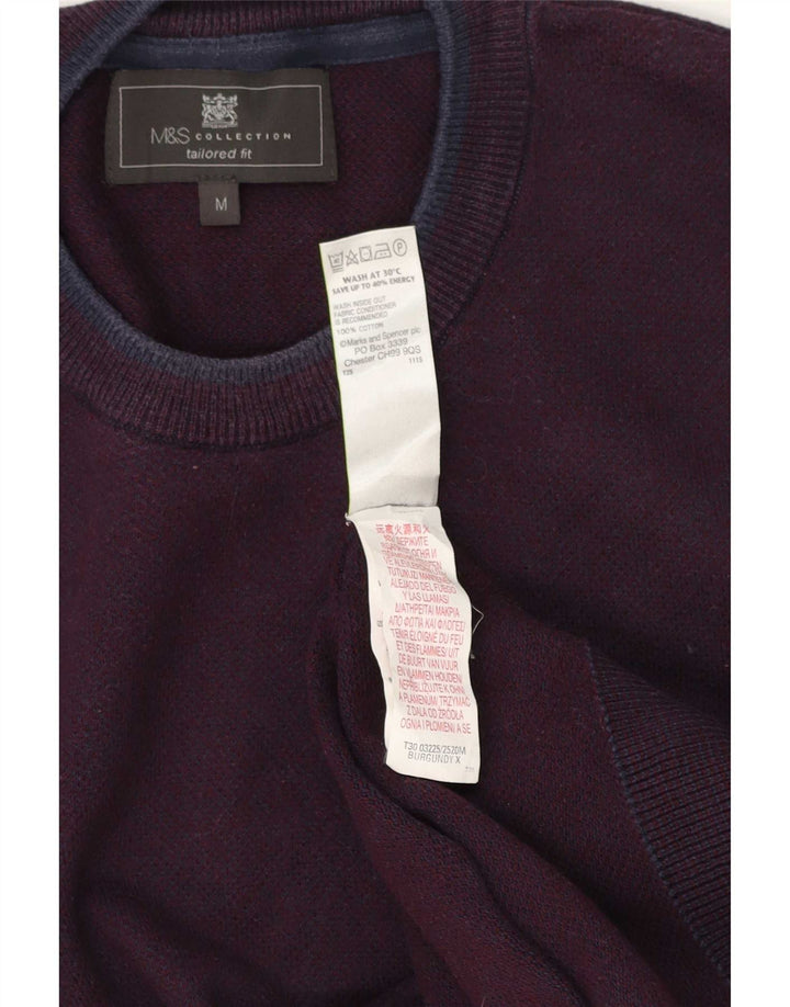 Marks & Spencer Mens Tailored Fit Crew Neck Jumper Sweater Medium Burgundy