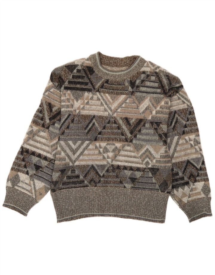 Bogner Mens Crew Neck Jumper Sweater Small Grey Geometric Acrylic