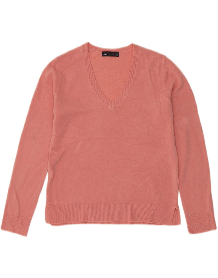 Marks & Spencer Womens V-Neck Jumper Sweater UK 12 Medium  Pink Acrylic