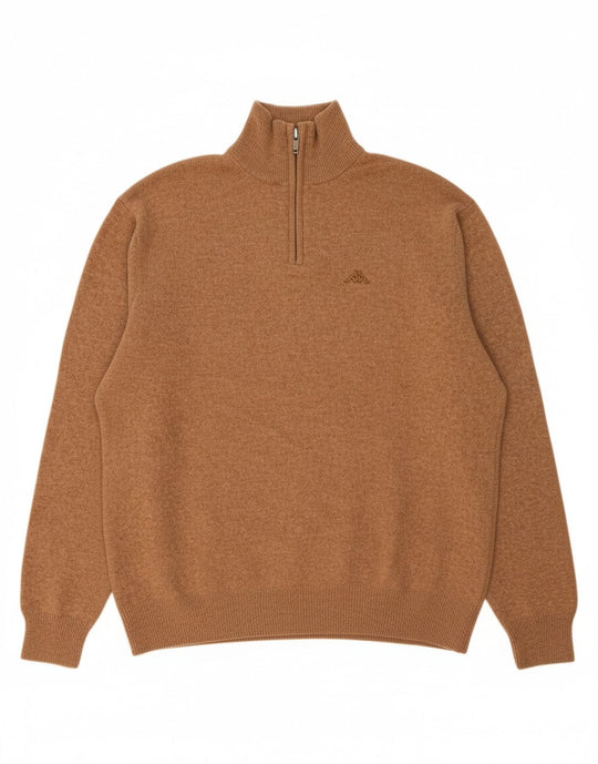 KAPPA Mens Zip Neck Jumper Sweater 2XL Brown Wool Vintage