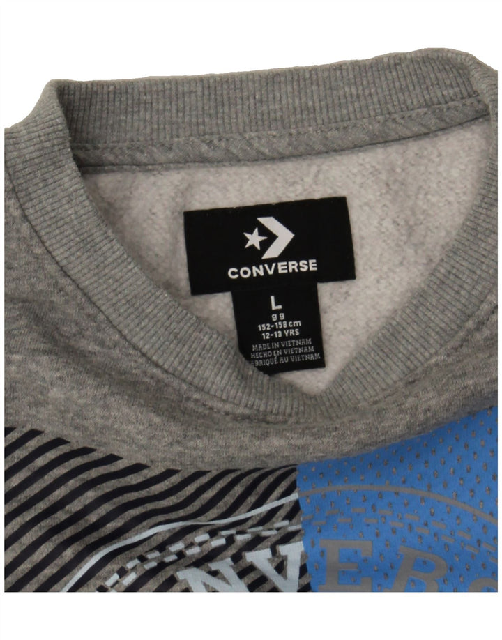 CONVERSE Boys Graphic Sweatshirt Jumper 12-13 Years Large Grey Cotton Vintage Converse and Second-Hand Converse from Messina Hembry 