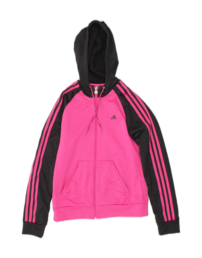 ADIDAS Womens Zip Hoodie Sweater UK 10 Samll Pink Colourblock Polyester Vintage Adidas and Second-Hand Adidas from Messina Hembry 