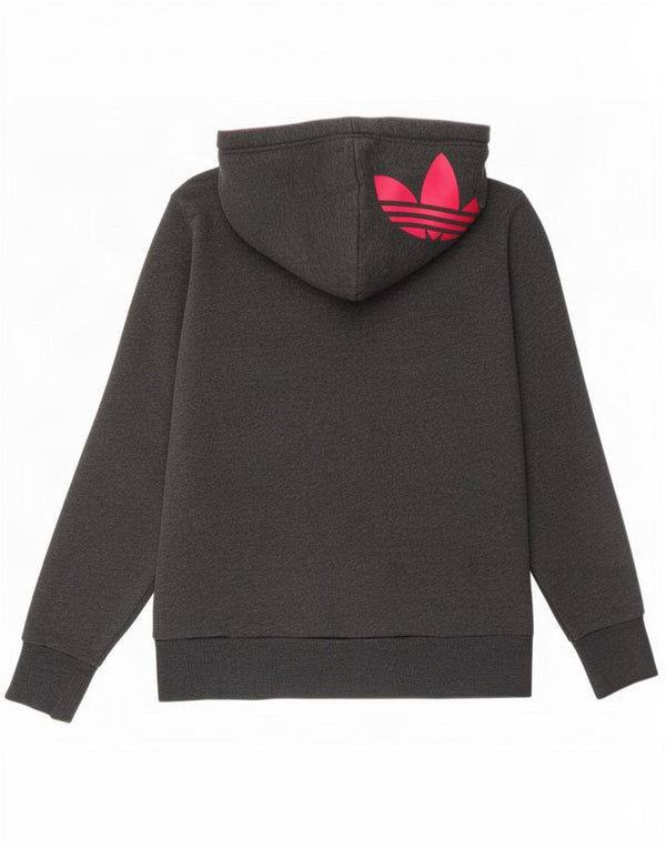 Adidas Womens Graphic Hoodie Jumper UK 12 Medium Grey Cotton
