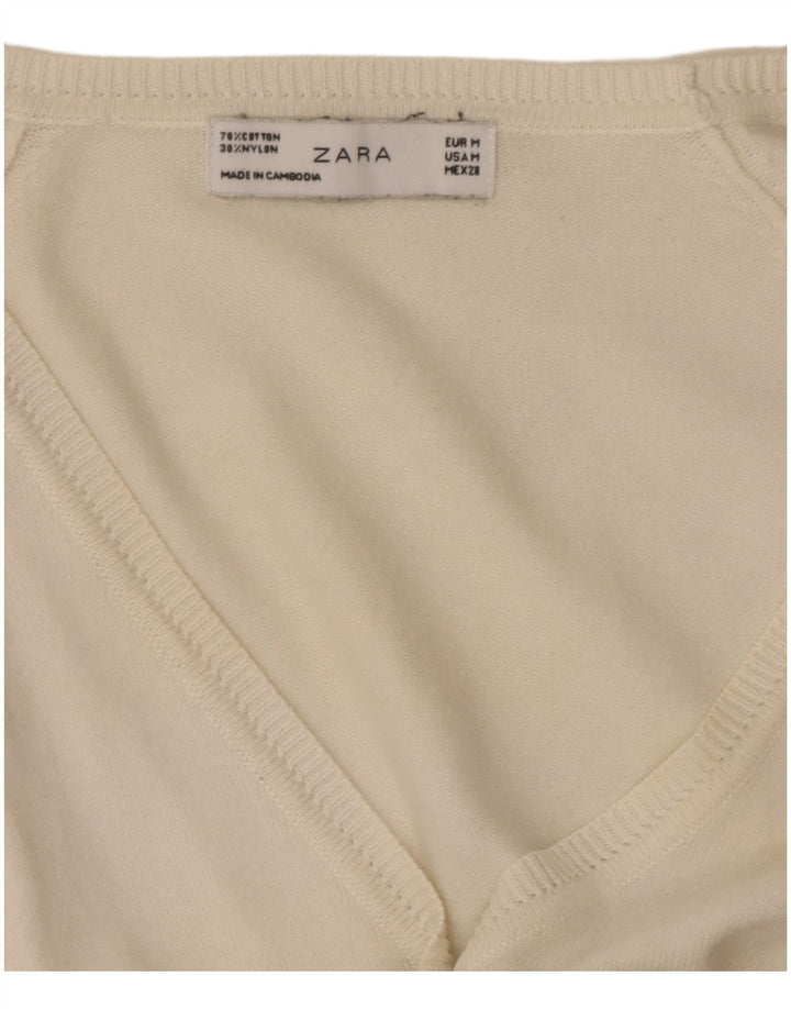 Zara Womens Regular Fit Cardigan Sweater UK 12 Medium White