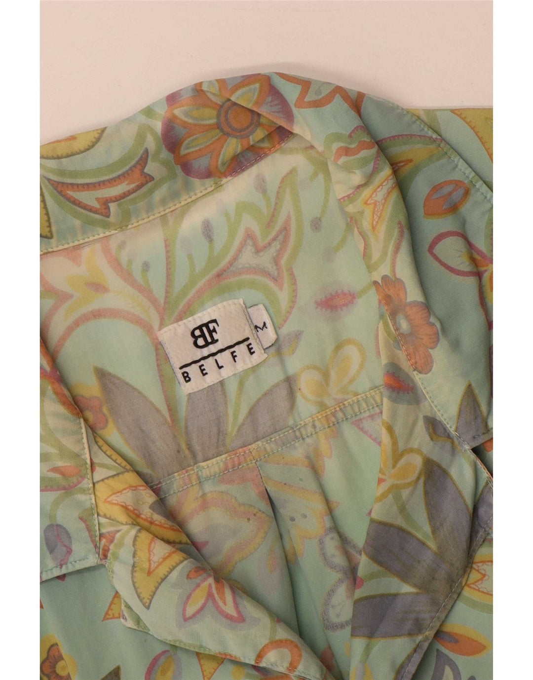Belfe Mens Short Sleeve Shirt Medium Green Floral
