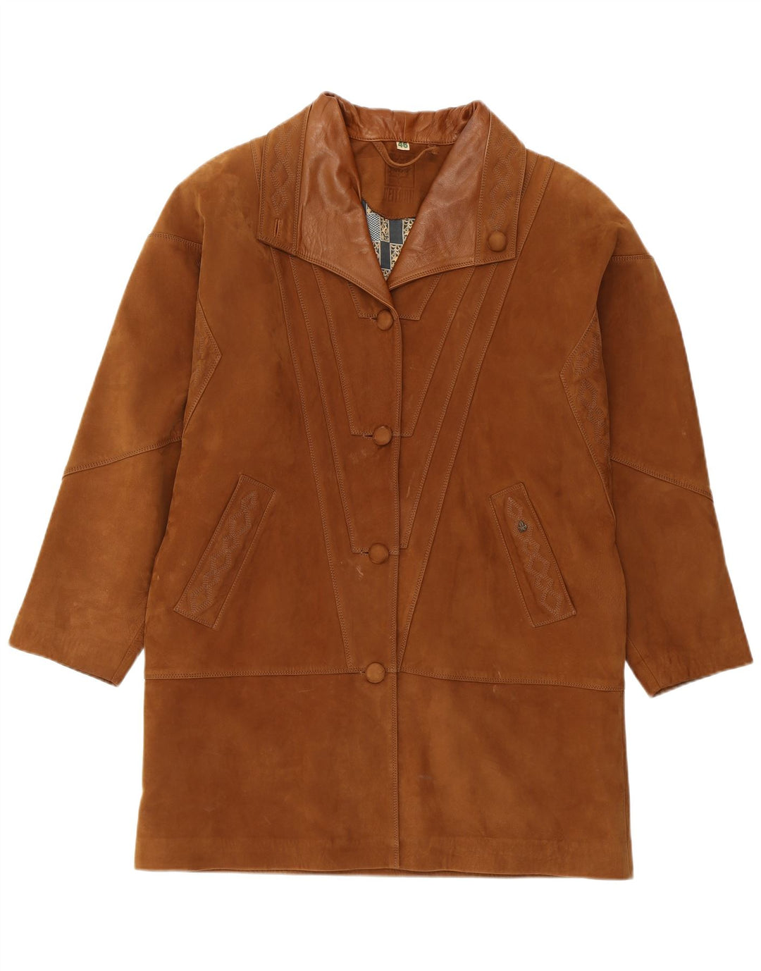 HEITORN Womens Suede Overcoat EU 46 XL Brown Leather