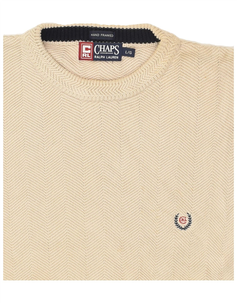 CHAPS Mens Crew Neck Jumper Sweater Large Beige Cotton | Vintage Chaps | Thrift | Second-Hand Chaps | Used Clothing | Messina Hembry 
