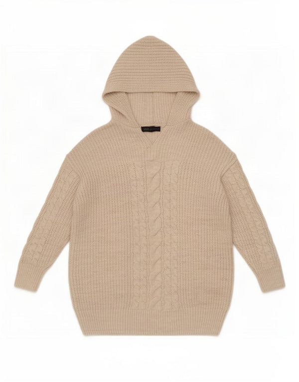 Marks & Spencer Womens Hooded Jumper Sweater UK 14 Medium Beige Acrylic