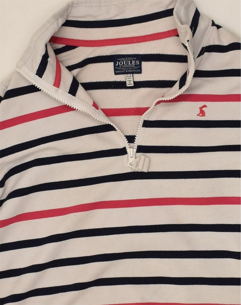 JOULES Womens Zip Neck Sweatshirt Jumper UK 10 Small White Striped Cotton | Vintage Joules | Thrift | Second-Hand Joules | Used Clothing | Messina Hembry 