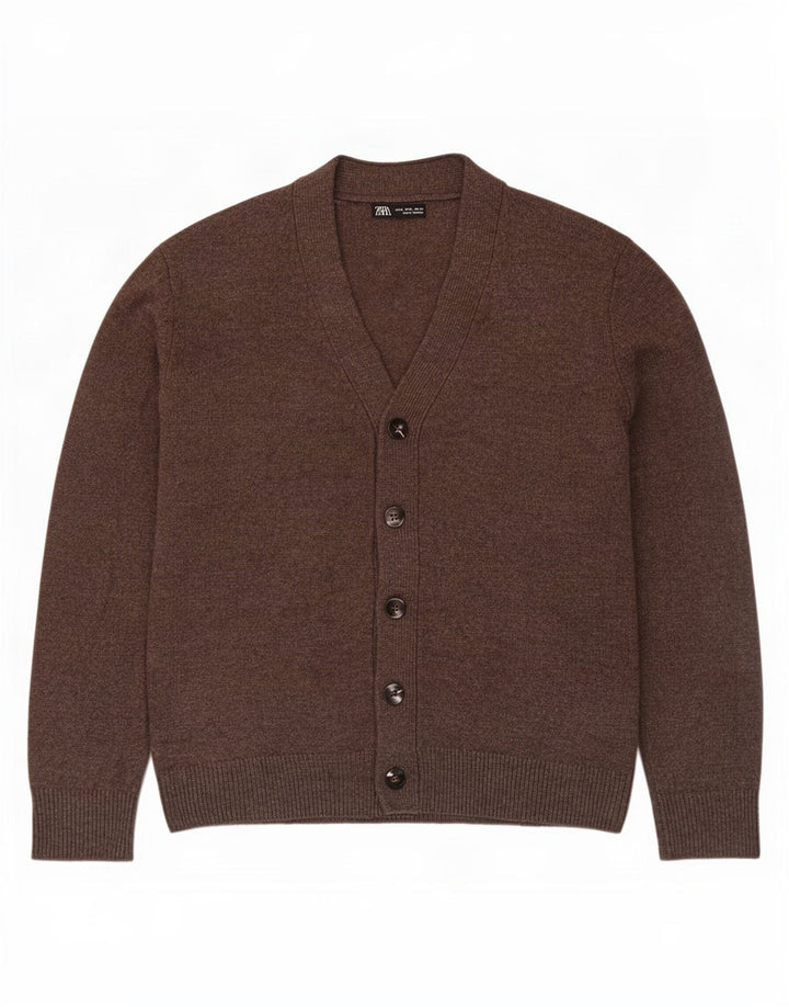 Zara Mens Cardigan Sweater Medium Brown