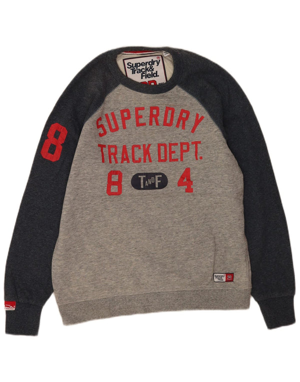 Superdry Mens Graphic Sweatshirt Jumper Medium Grey Colourblock Cotton