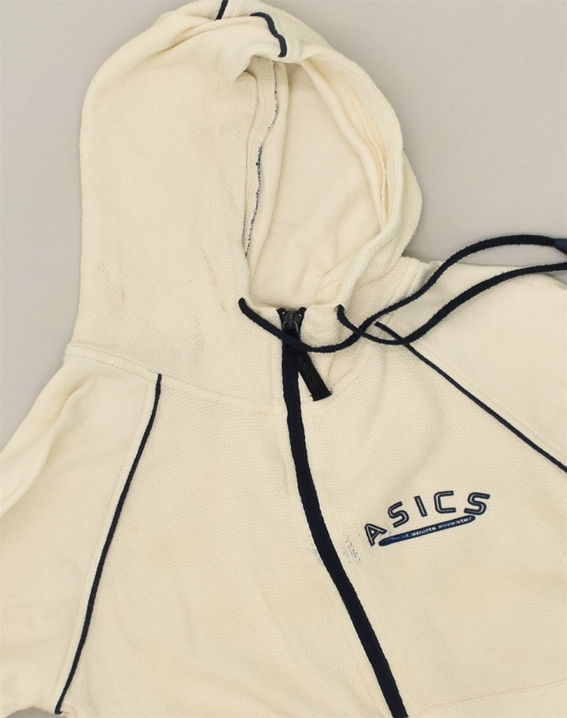 ASICS Womens Zip Neck Hoodie Jumper UK 8 Small White Cotton | Vintage Asics | Thrift | Second-Hand Asics | Used Clothing | Messina Hembry 