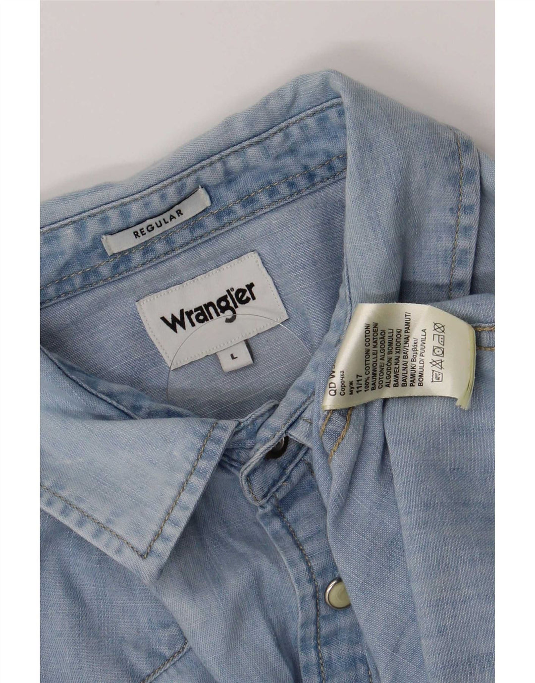 Wrangler Mens Regular Fit Denim Shirt Large Blue Cotton