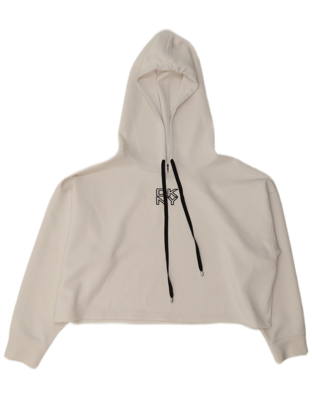 Dkny Womens Crop Oversized Hoodie Jumper UK 16 Large White Polyester