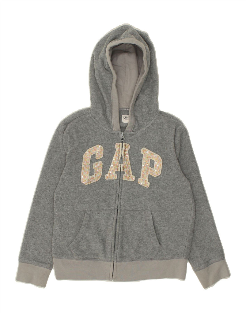 GAP Girls Graphic Hooded Fleece Jacket 9-10 Years Large Grey Polyester Vintage Gap and Second-Hand Gap from Messina Hembry 