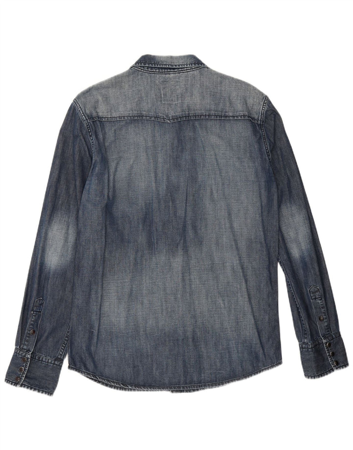 Rifle Mens Denim Shirt Large Navy Blue Cotton